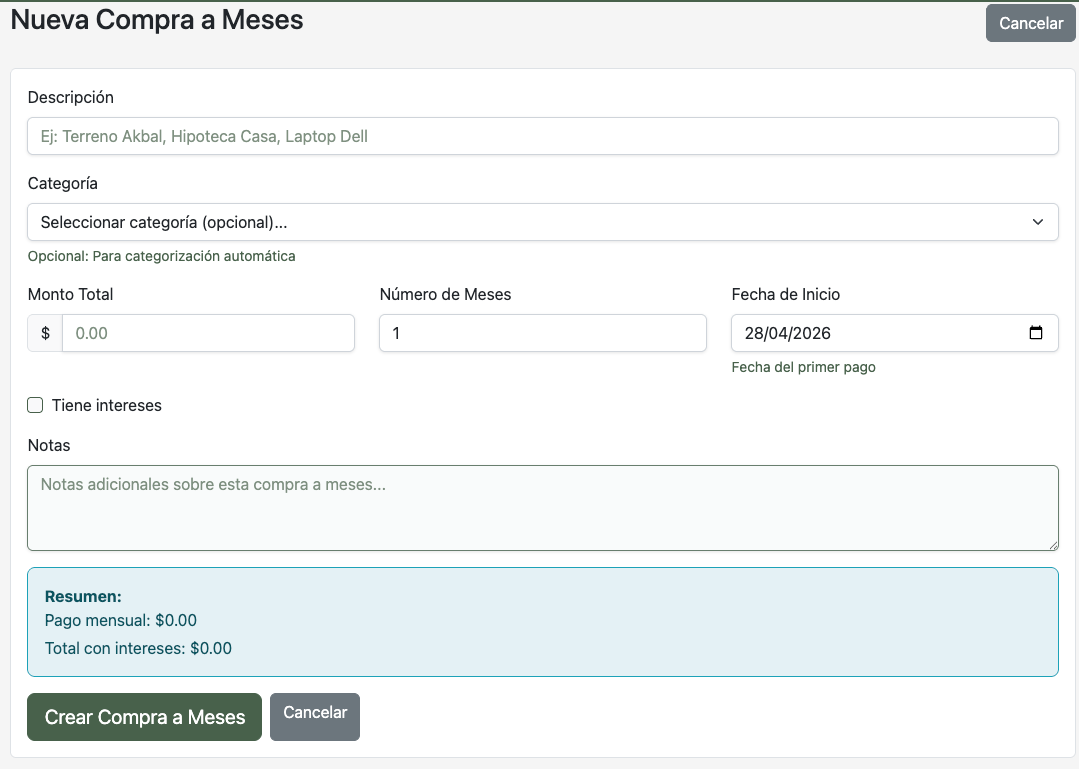 Crear plan de pagos a meses