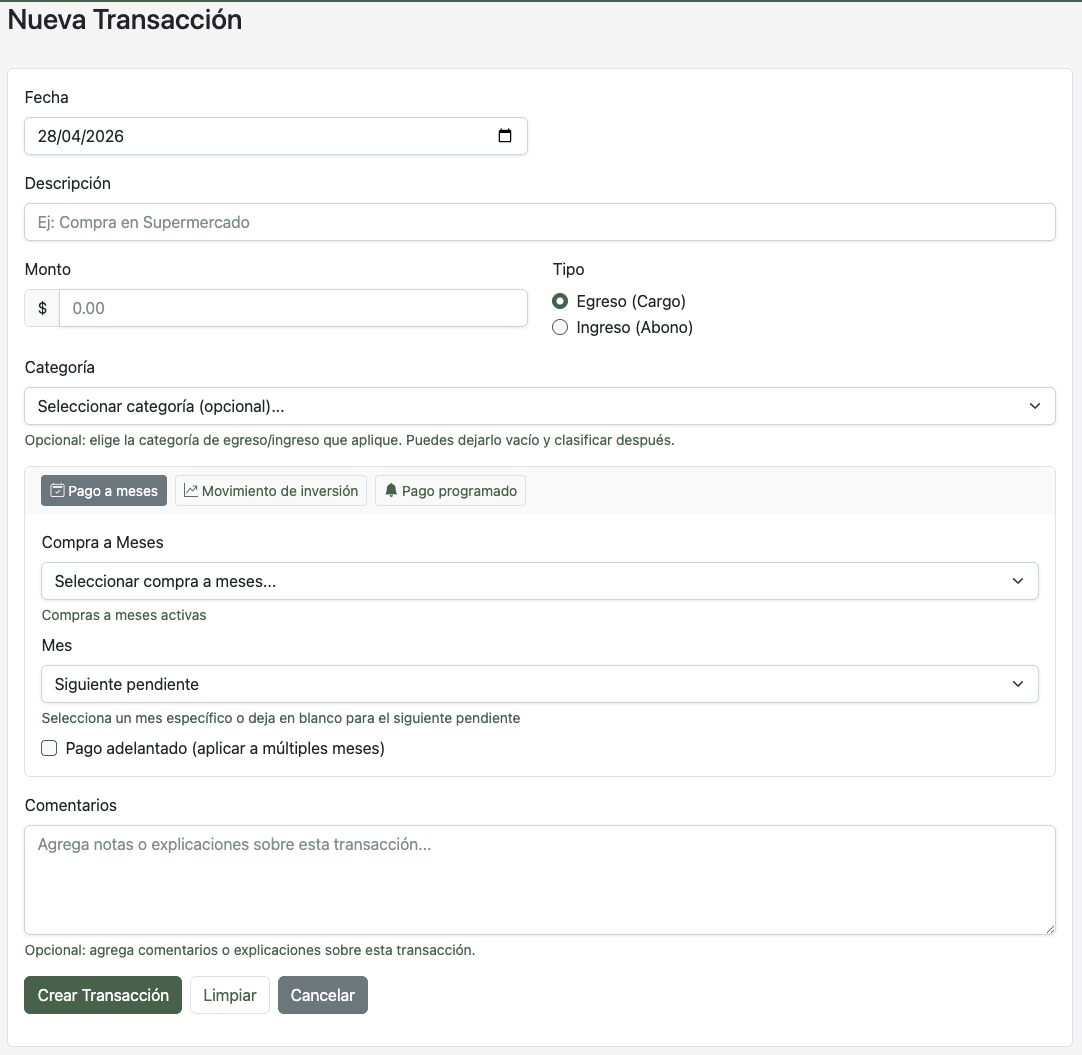 Registrar pago en transacción